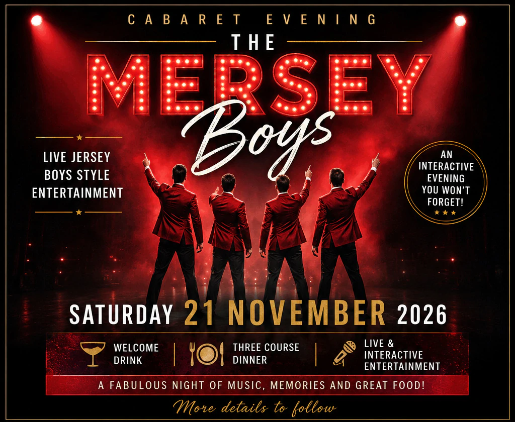 The Mersey Boys cabaret evening at Aberdunant Hall, Saturday 21 November 2026